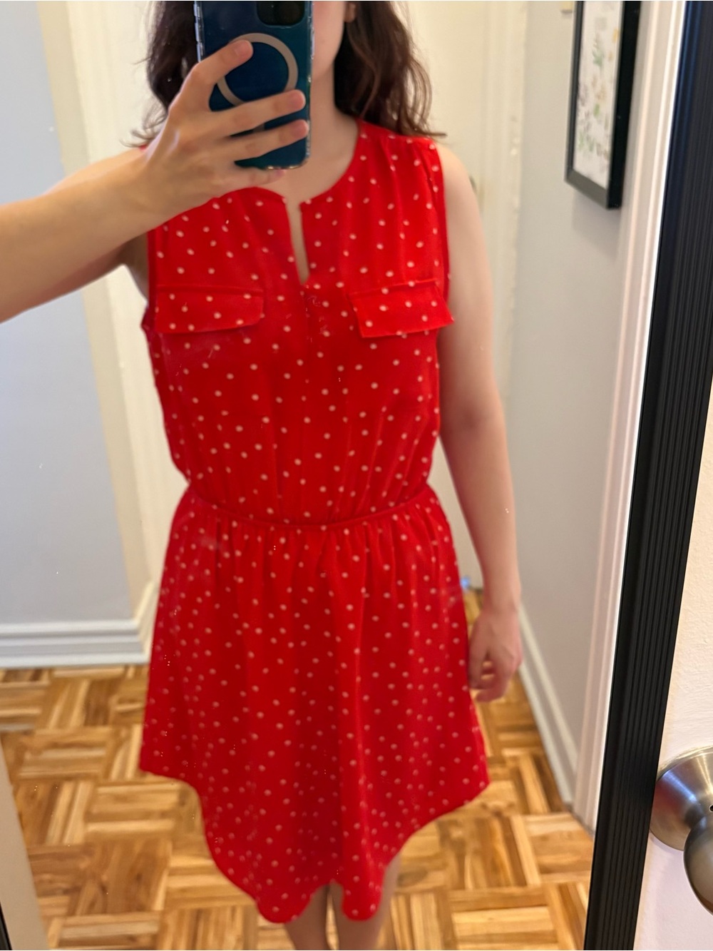 Red Polka Dot Sleeveless Keyhole Dress